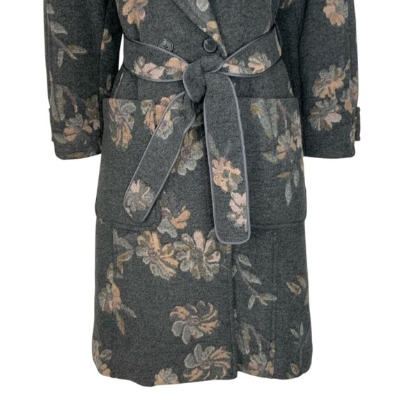 Rebecca Taylor Jacquard Coat 0 Grey Combo Floral Wool Blend Belted Quiet Luxury - Picture 12 of 15